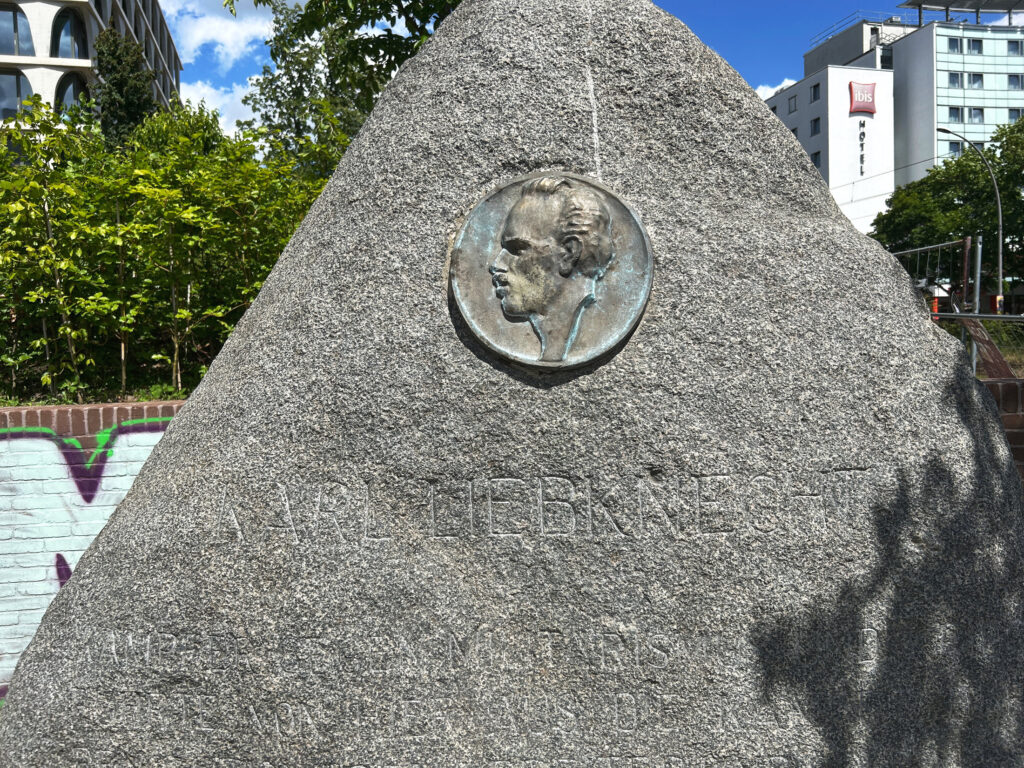 Close up of the Karl Liebknecht memorial stone in Prenzlauer Berg, Berlin.