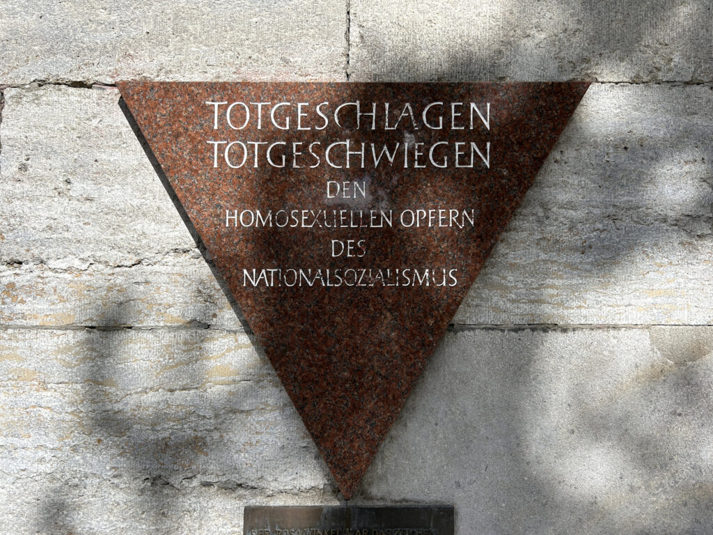 The Pink Triangle Memorial at Nollendorfplatz in Berlin.