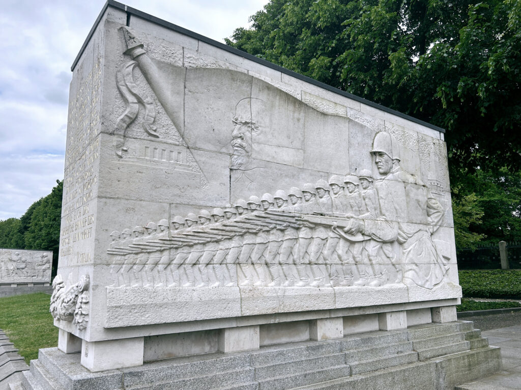 The propaganda at the Soviet war memorial in Treptower Park.